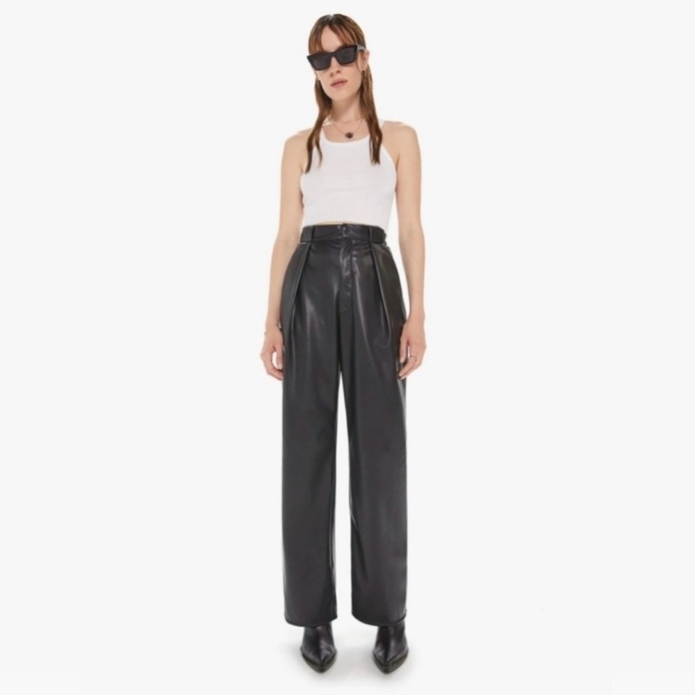 MOTHER High Waisted Tunnel Vision Pleated Prep Sneak Feaux Leather Pants Size 27 - Picture 2 of 14